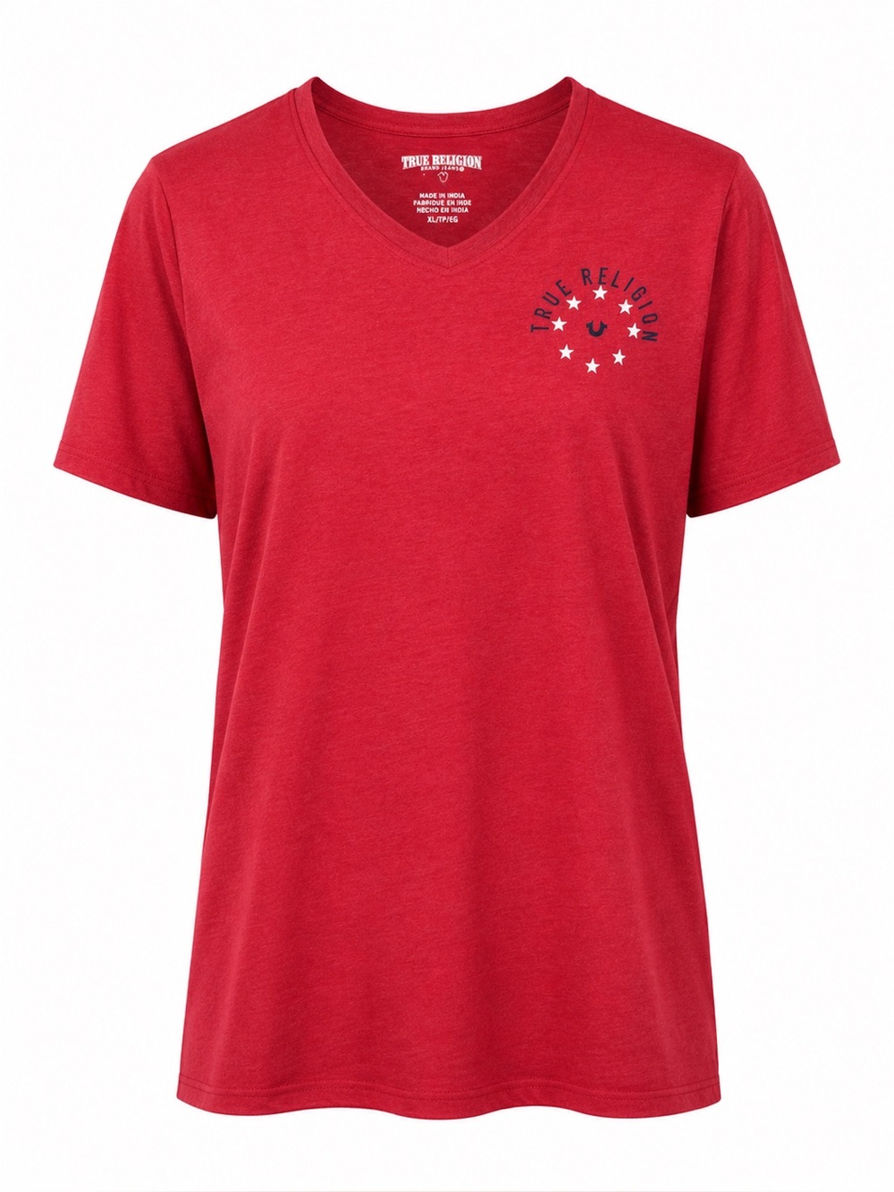 True Religion Red Graphic V-Neck T-Shirt XXL Cotton Blend